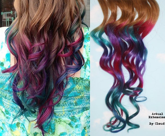 Handmade Peacock Tye Dye Tip Extensions 20 22 Inches Long Etsy