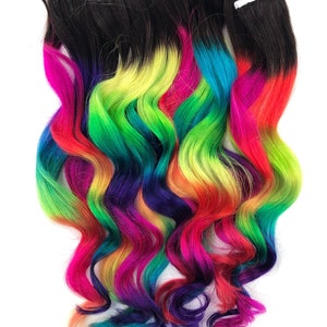 Neon Prism rainbow  Clip In Hair Extensions, Ombre Hair,  Tie Dye Tips,  Hair Wefts, Human Hair Extensions, Hippie hair