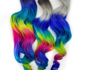 Bright Prism Rainbow Clip In Hair Extensions, Ombre Hair, Tie Dye Tips,  Hair Wefts, Human Hair Extensions, tape in rainbow hair, bundle