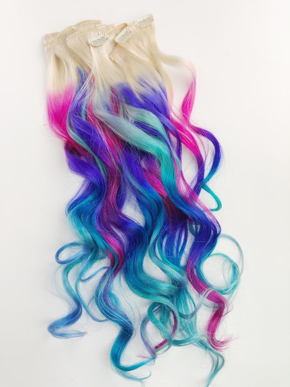 Pink Purple and Blue Clip in Hair Extensions Tape in Hair - Etsy
