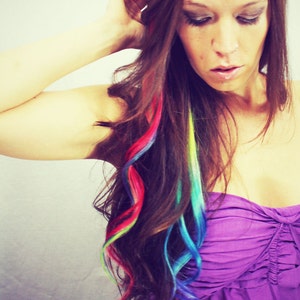 Rainbow Human Hair Extensions. Colored Hair Extension Clip, Hair Wefts, Clip in Hair, Tie Dye Hair Extensions, Dip Dyed Hair image 3