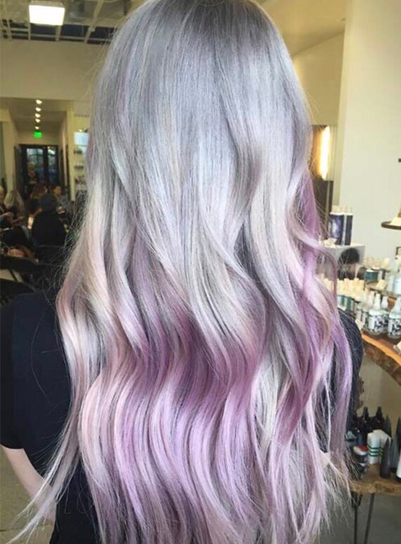 5 Star Seller Grey Purple Ombre Hair Extensions Silver Hair Grey Hair Extensions Gray Ombre Hair Human Hair Extensions Full Set