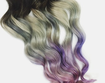 5 Star Seller, Grey Purple Ombre Hair Extensions, Silver Hair, Grey Hair  Extensions, Gray Ombre Hair, human hair extensions, full set