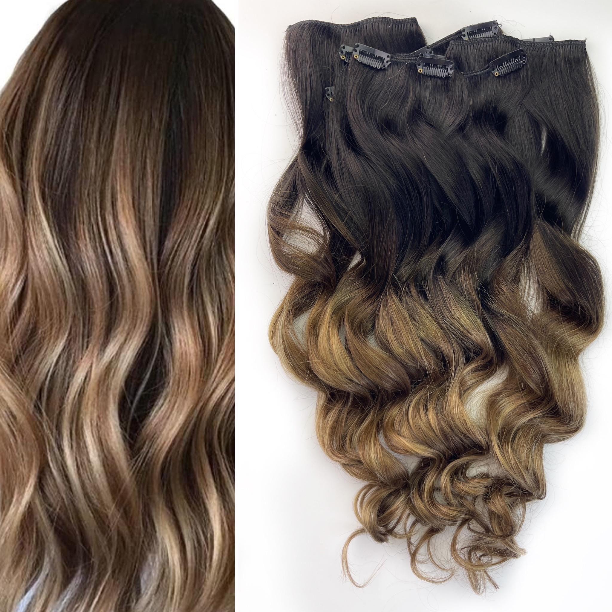 Ombre Brown Blonde Full Head Clip in Extension Moresoo Human Hair Extensions Clip in Ombre Brown to Blonde  main image 3