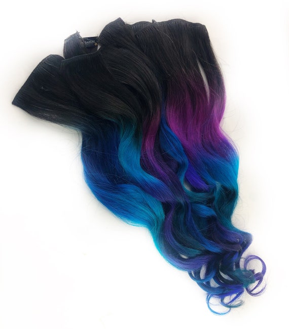 Blue Purple Ombre Dark Gem Colored Hair Extensions Human - Etsy