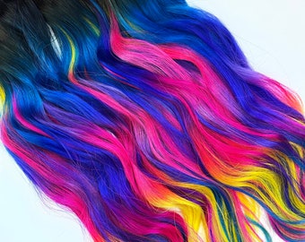 Neon rainbow Human Hair Weave, tape in hair extensions, Bundle,Clip in hair extensions, UV mermaid hair