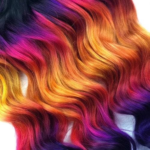 Fall Ombre Hair, Rainbow Dyed Hair, Clip in Hair Extensions  display picture 3