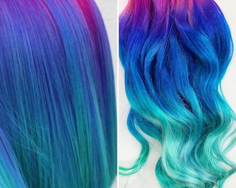 Gem mermaid hair, pink, purple, and turquoise ombre hair extensions, clip in hair extensions, tape in hair, bundles