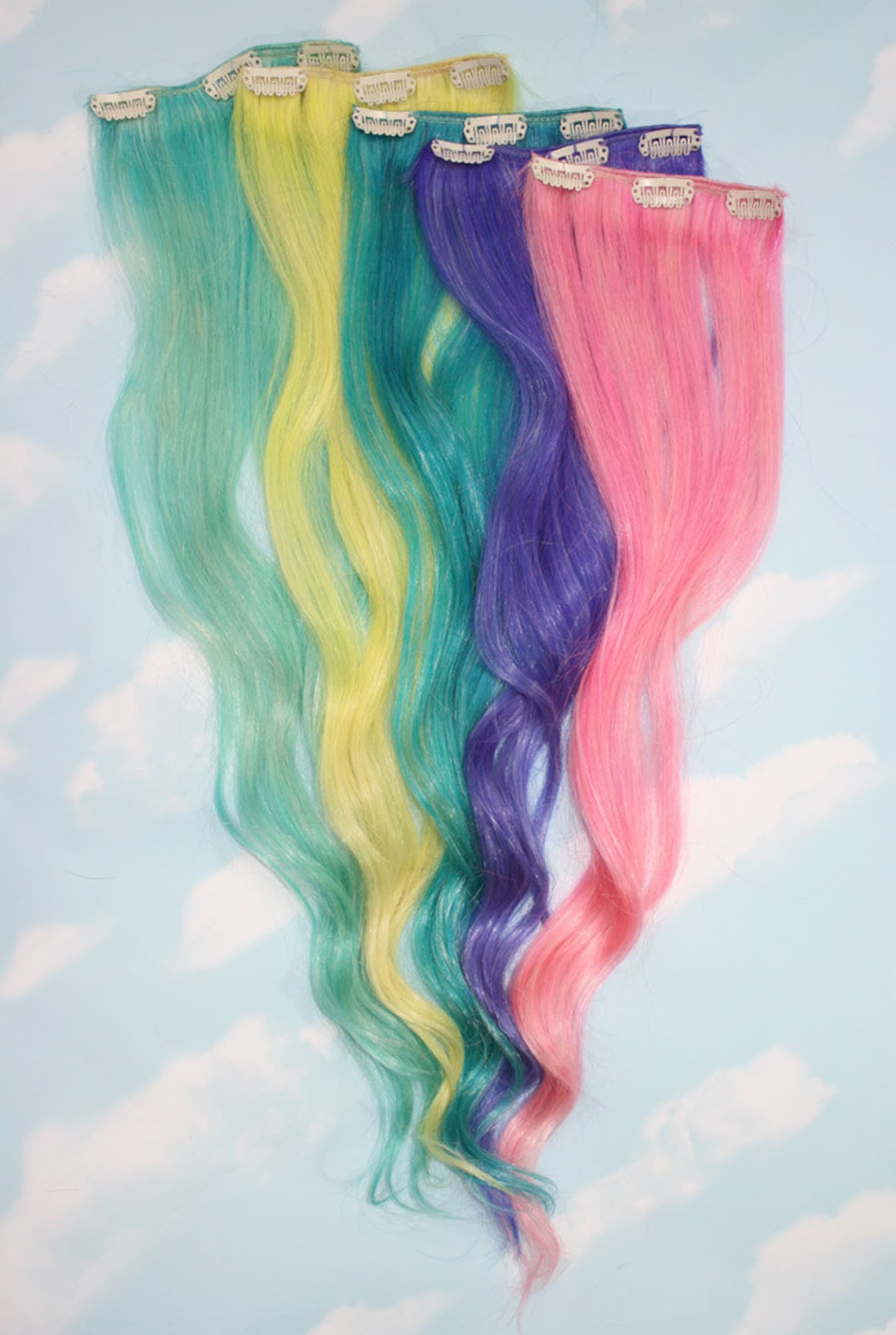 Set of 5 Pastel Clip in Hair Colored Hair Extensions Free Etsy