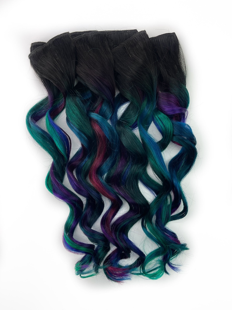 Oil slick hair extensions, oil slick hair color, teal, purple Human Hair Weave, Full Set Bundle, Clip in hair extensions, tape ins, wefts image 6