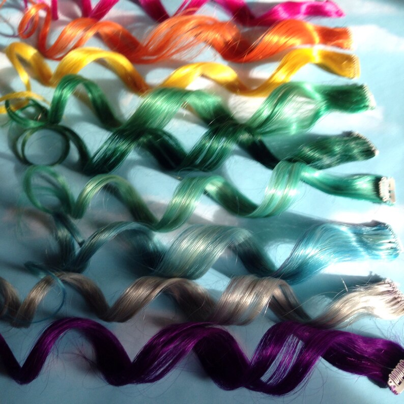 Mermaid Human Hair Extensions, Unicorn Colored Hair Extension Clip, Hair Wefts, Clip in Hair, Tie Dye Hair Extensions, Festival Hair image 1