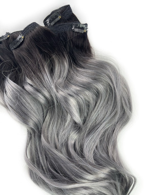 5 Star Seller, Black to Grey Ombre Hair Extensions, Silver Hair
