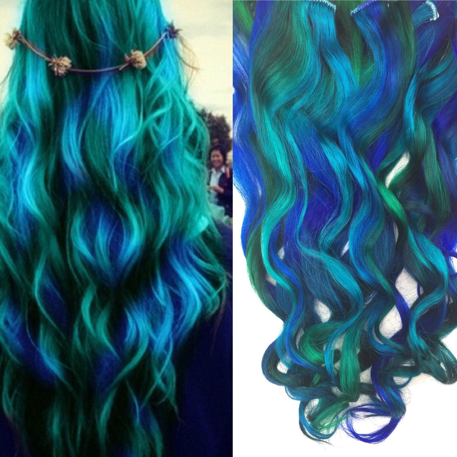 Green Hair Blue Green Ombre Clip in Hair Extensions Mermaid - Etsy