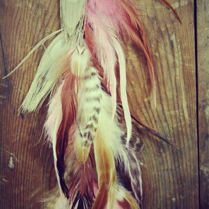 Peacock & Pink long feather hair clip, hippie hair extension, festival hair, bridal feather hair, feather headpiece, champagne bridal image 4