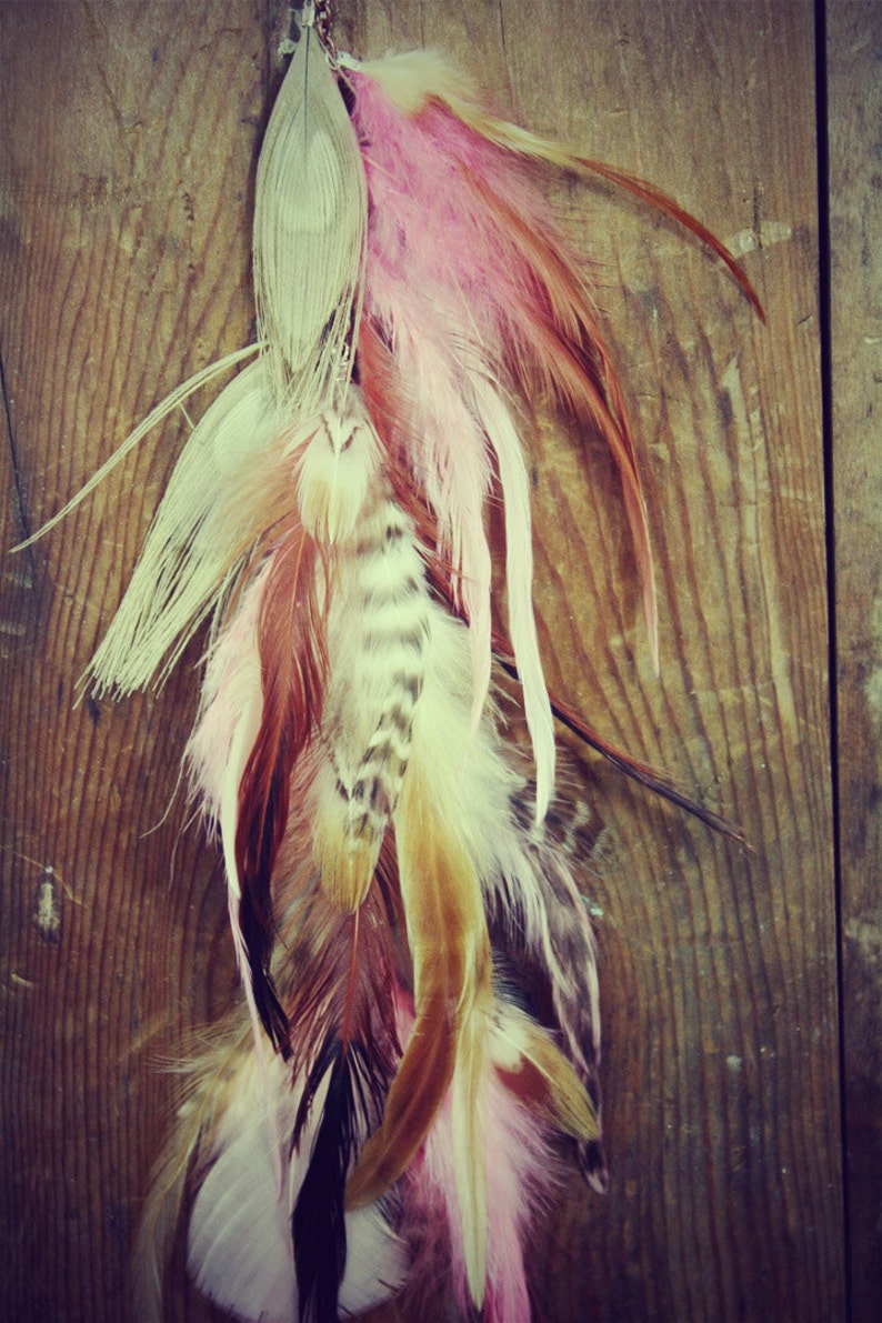 Peacock & Pink long feather hair clip, hippie hair extension, festival hair, bridal feather hair, feather headpiece, champagne bridal image 4