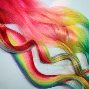 Rainbow Human Hair Extensions. Colored Hair Extension Clip, Hair Wefts, Clip in Hair, Tie Dye Hair Extensions, Dip Dyed Hair image 1