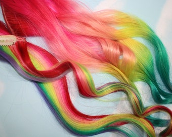 Rainbow Human Hair Extensions. Colored Hair Extension Clip, Hair Wefts, Clip in Hair, Tie Dye Hair Extensions, Dip Dyed Hair