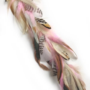 Peacock & Pink long feather hair clip, hippie hair extension, festival hair, bridal feather hair, feather headpiece, champagne bridal image 1