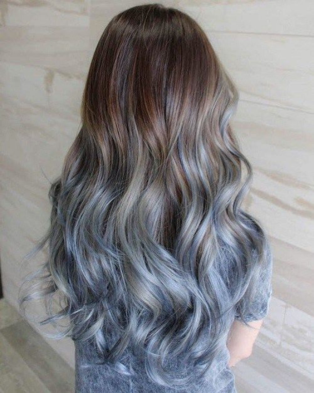 Blue Grey Ombre Hair Extensions, Silver Hair, Grey Hair Extensions, Gray  Ombre Hair, Human Hair Extensions, Full Set 