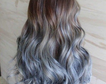 Blue Grey Ombre Hair Extensions, Silver Hair, Grey Hair Extensions, Gray Ombre Hair, human hair extensions, full set