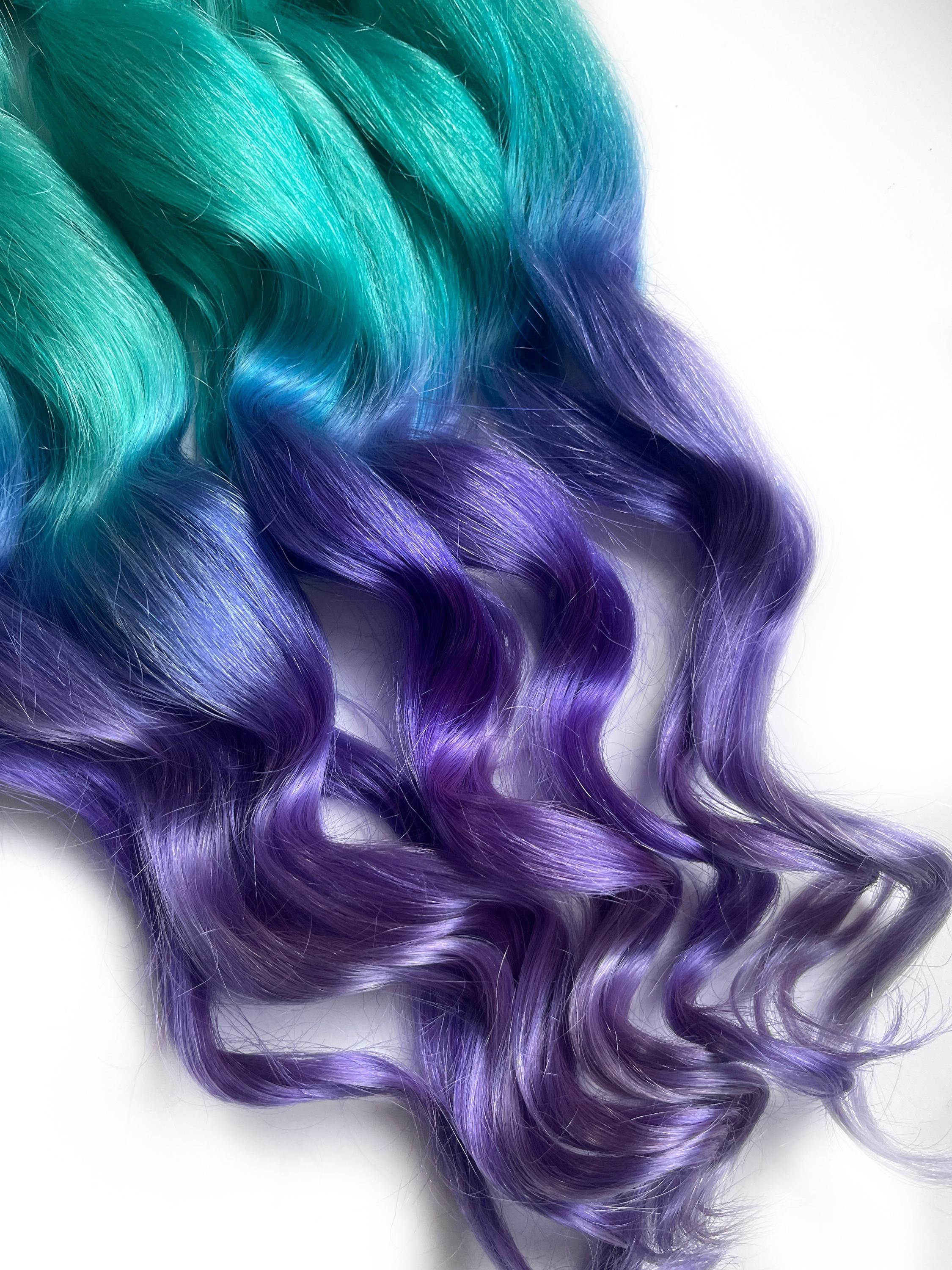 Clip in Colored Hairstyles Green Aqua Purple 100% Real Human Hair Extensions Purple - Straight Tape In Hair Extensions by Aqua Hair  main image 2