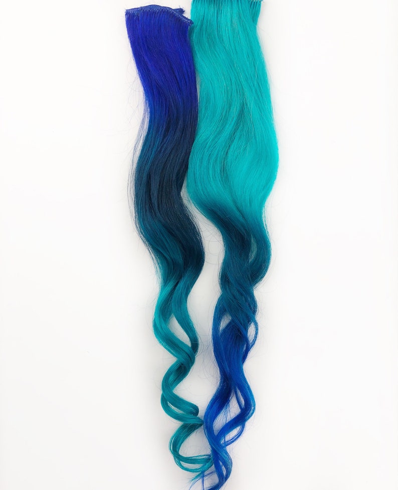 Ombre Turquoise Teal Blue Tip Dyed Hair Extension Teal Etsy