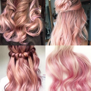 Peekaboo rose gold, pale pink highlights balayage human hair extensions, pale rose hair extensions, hair extensions, clip in, tape ins