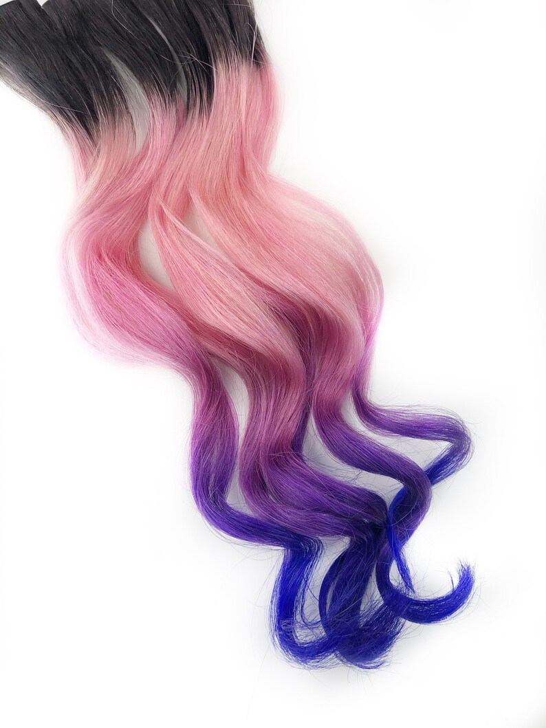 Pink and Purple Hair Clip Extensions, Pink Ombre Hair, Purple Ombre Hair, Weave, Human Hair, Full Set, Bundle, Festival, Hippie Hair, Dread image 7