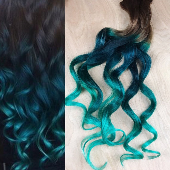 Teal Hair Green Hair Ombre Dip Dyed Hair Clip In Hair Extensions Mermaid Hair Blue Hair Hair Wefts Human Hair Extensions Bundle