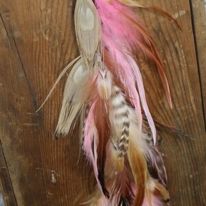 Peacock & Pink long feather hair clip, hippie hair extension, festival hair, bridal feather hair, feather headpiece, champagne bridal image 5