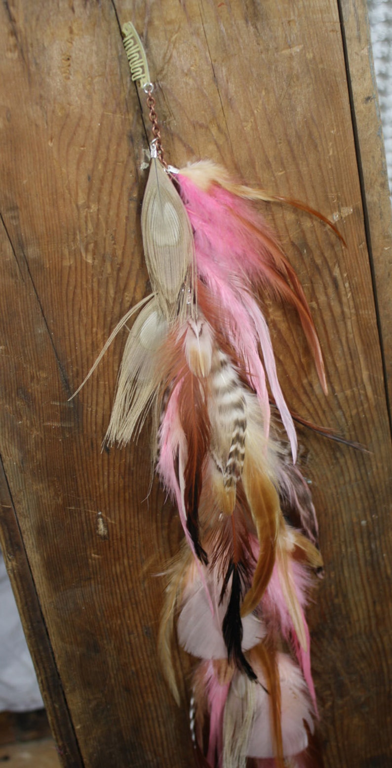 Peacock & Pink long feather hair clip, hippie hair extension, festival hair, bridal feather hair, feather headpiece, champagne bridal image 5