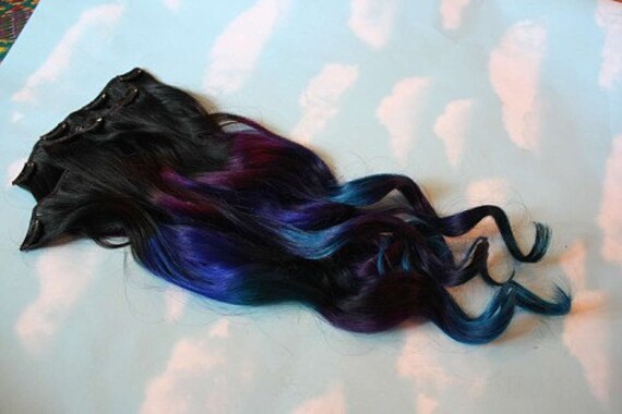 Blue Purple Ombre Dark Gem Colored Hair Extensions Human Etsy