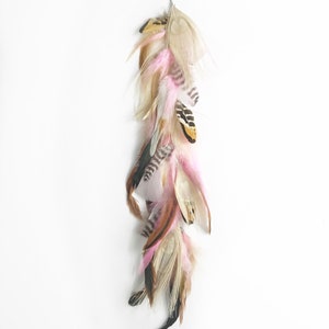 Peacock & Pink long feather hair clip, hippie hair extension, festival hair, bridal feather hair, feather headpiece, champagne bridal image 2