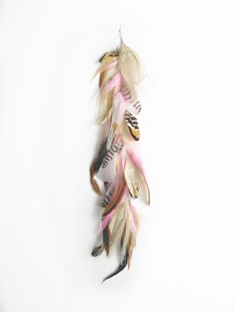 Peacock & Pink long feather hair clip hippie hair extension Etsy