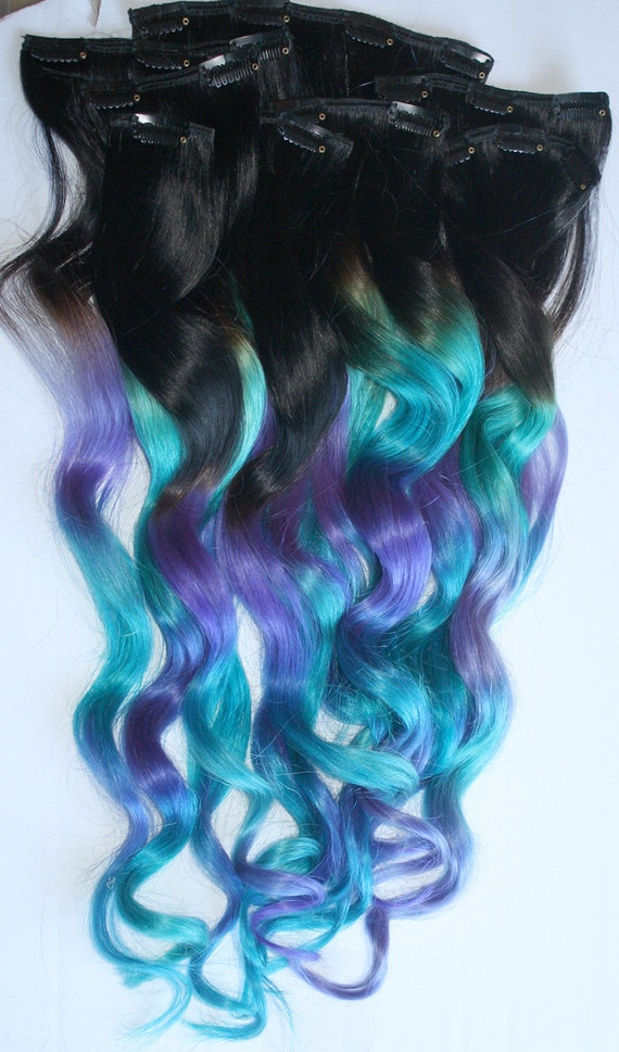 Clip In Hair Extensions Purple Teal Hair Weave Wide Etsy