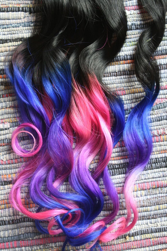 Ombre Hair Extensions Electric Light Purple Pink And Blue Etsy