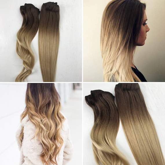 Brown To Blonde Ombre Dip Dyed Human Hair Extensions half ...