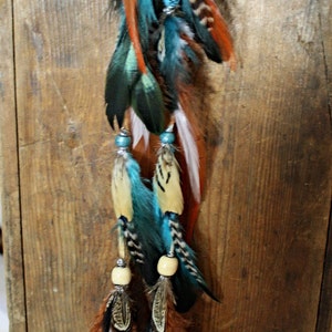 Long Leather Tribal Feather Earrings, 17-19 inches, Beaded Suede Leather Aztec Feather Earrings-Feather Symbolism image 2