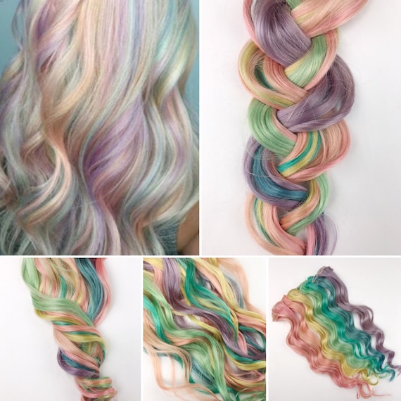 Rainbow Pastel Clip In Hair Extensions Pink Hair Hair Weave Etsy