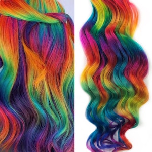 Gem Prism rainbow  Clip In Hair Extensions, Ombre Hair,  Tie Dye Tips,  Hair Wefts, Human Hair Extensions, Hippie hair