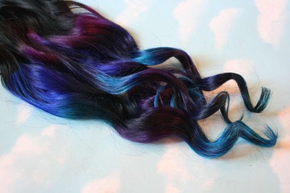 Blue Purple Ombre Dark Gem Colored Hair Extensions Human Etsy
