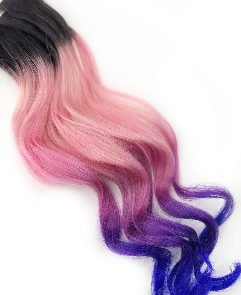 Pink and Purple Hair Clip Extensions, Pink Ombre Hair, Purple Ombre Hair, Weave, Human Hair, Full Set, Bundle, Festival, Hippie Hair, Dread image 8