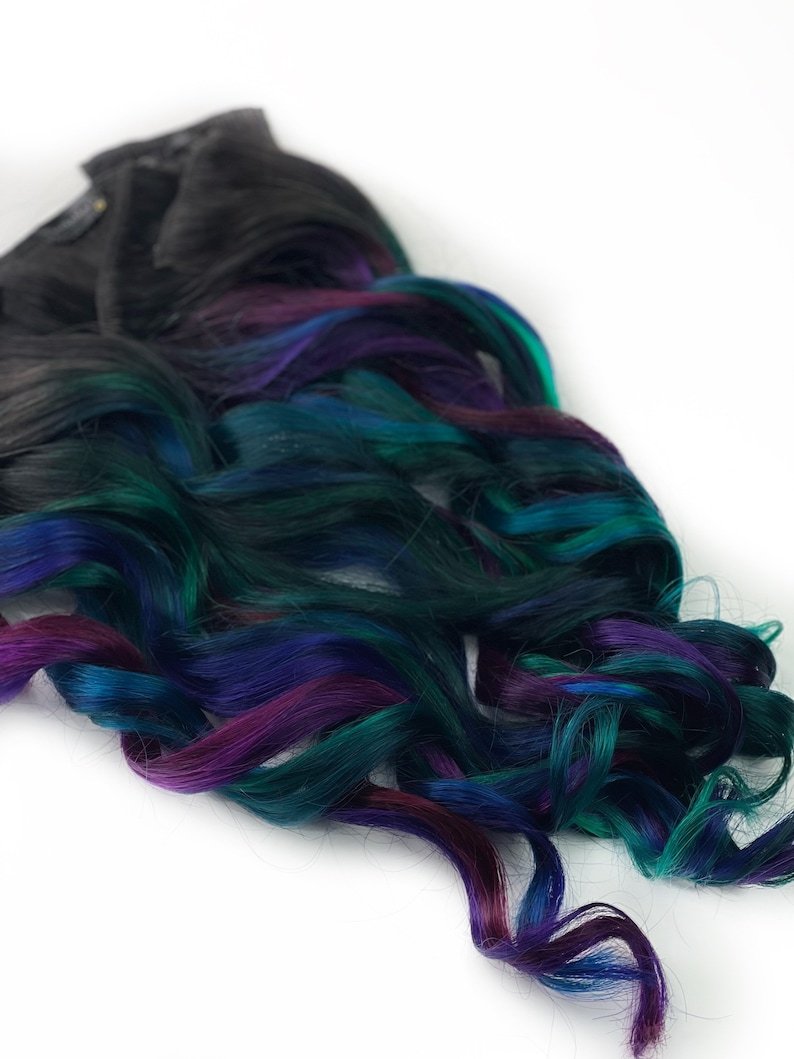 Oil slick hair extensions, oil slick hair color, teal, purple Human Hair Weave, Full Set Bundle, Clip in hair extensions, tape ins, wefts image 3