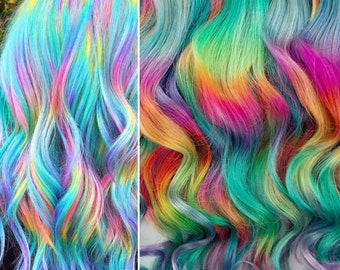 Pastel Prism Rainbow Clip In Hair Extensions, Ombre Hair,  Tie Dye Tips,  Hair Wefts, Human Hair Extensions, tape in rainbow hair, bundles