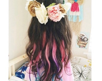 Light Pastel Dip Dyed Hair, Clip In Hair Extensions, Tie Dye Tips, Black Hair, Hair Wefts, Human Hair Extensions, Hippie hair, Pink Hair