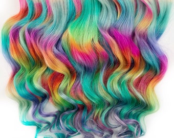 Pastel Prism Rainbow Clip In Hair Extensions, Ombre Hair,  Tie Dye Tips,  Hair Wefts, Human Hair Extensions, tape in rainbow hair, bundles