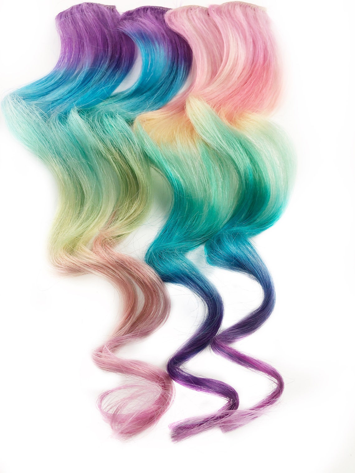 Pastel Rainbow Ombré Clip in Hair Extensions Pink Hair Hair Etsy