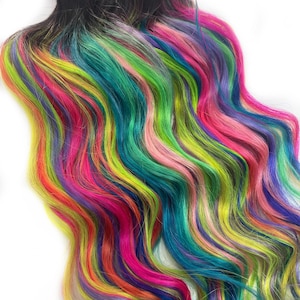 Neon Prism rainbow  Clip In Hair Extensions, Ombre Hair,  Tie Dye Tips,  Hair Wefts, Human Hair Extensions, Hippie hair