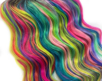 Neon Prism rainbow  Clip In Hair Extensions, Ombre Hair,  Tie Dye Tips,  Hair Wefts, Human Hair Extensions, Hippie hair