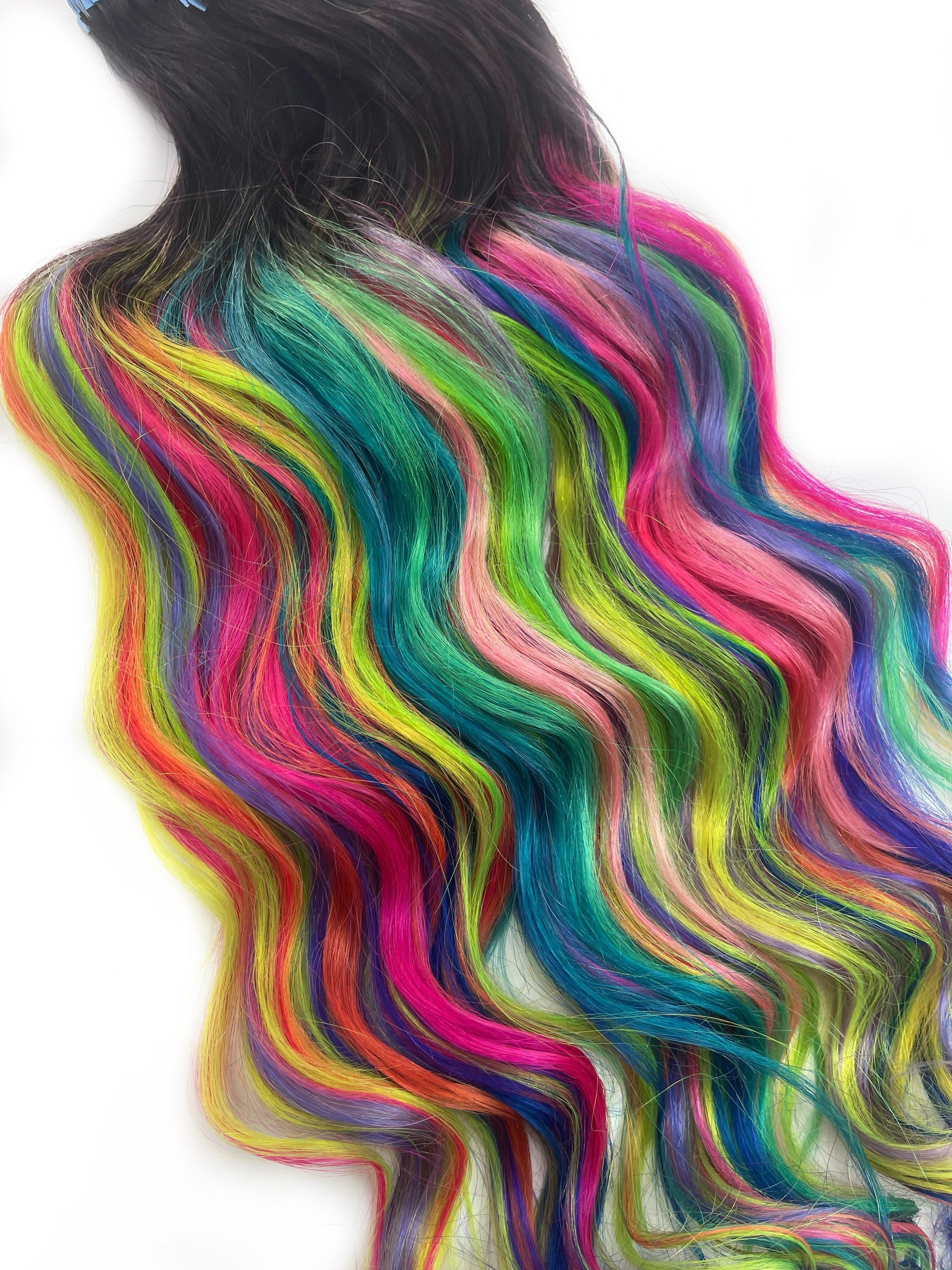 Rainbow Human Hair Extensions, Colored Hair Extension Clip, Hair